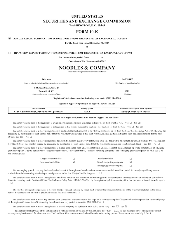 Noodles & Co-A 2025年度报告