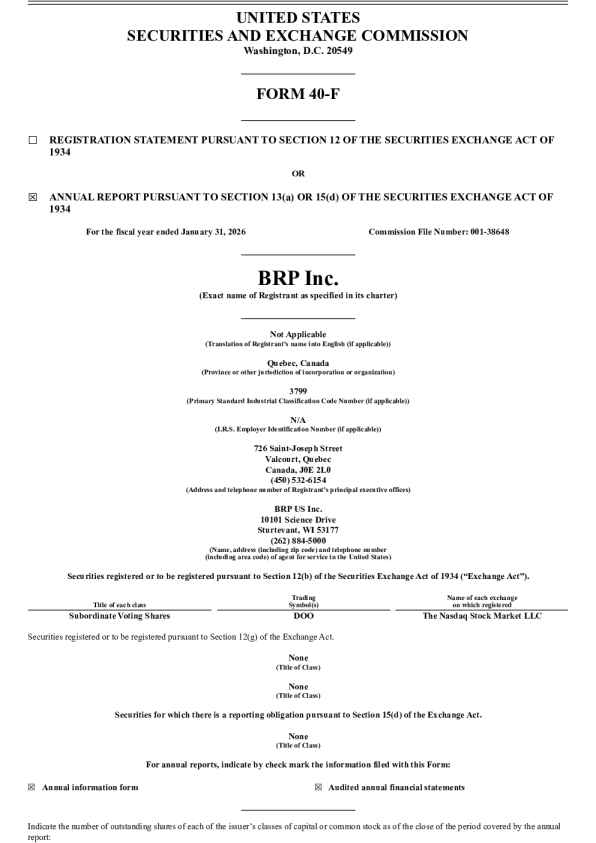 BRP Inc 2025年度报告