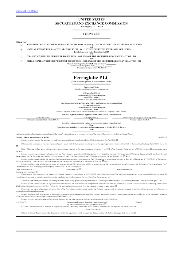 Ferroglobe PLC 2026年年度报告和过渡报告