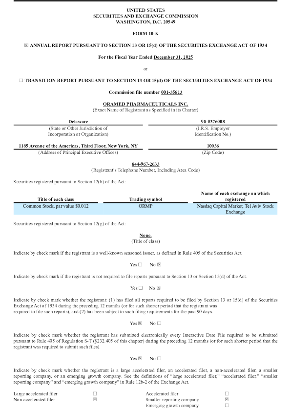 Oramed Pharmaceuticals Inc 2025年度报告