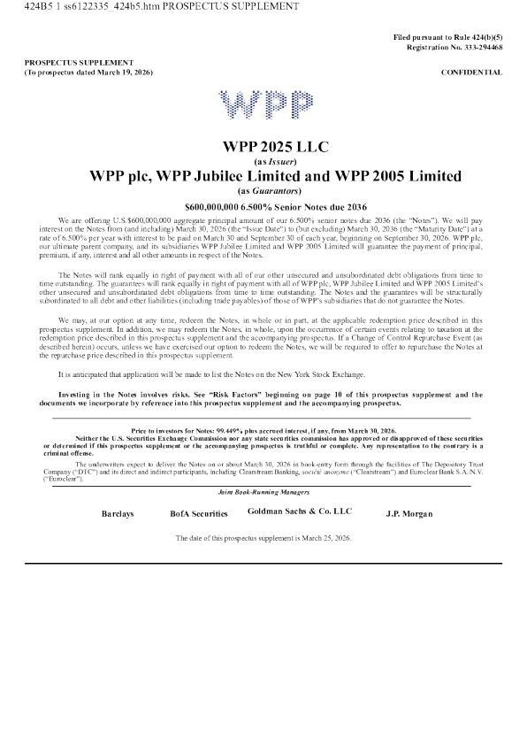 WPP集团(ADR)美国股票招股说明书(2026年3月26日版本)