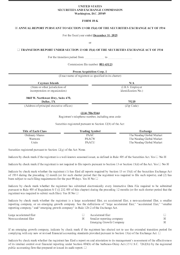 Proem Acquisition Corp I 2025年度报告