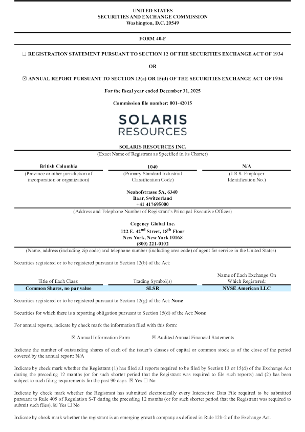Solaris Resources Inc 2025 Annual Report