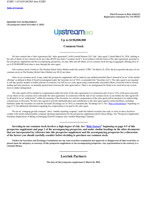 Upstream Bio Inc IPO prospectus (as of 2026-03-26 version)