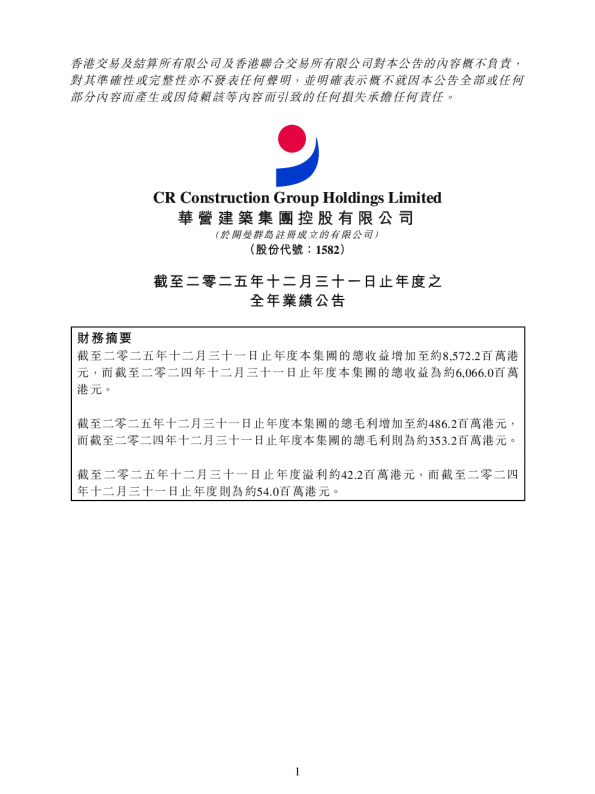 华营建筑:截至二零二五年十二月三十一日止年度之全年业绩公告