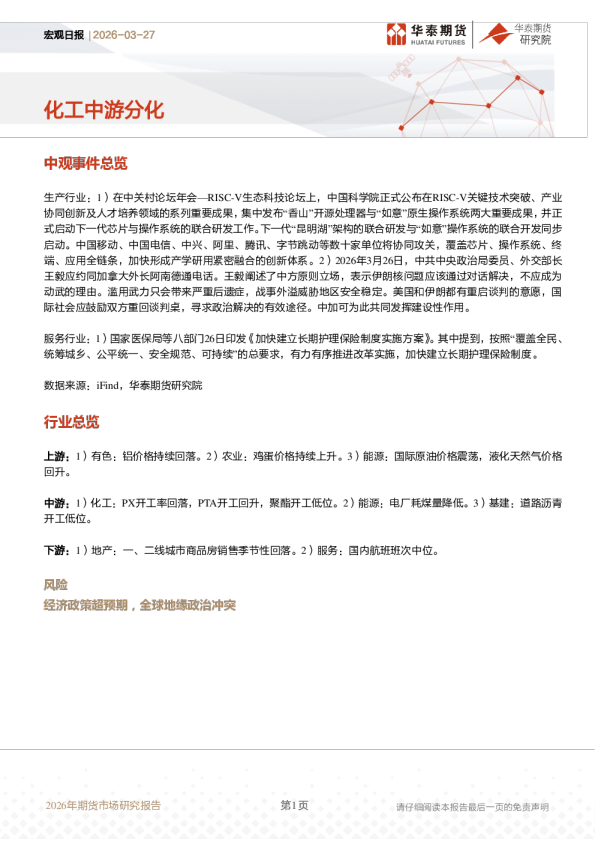 宏观日报:化工中游分化