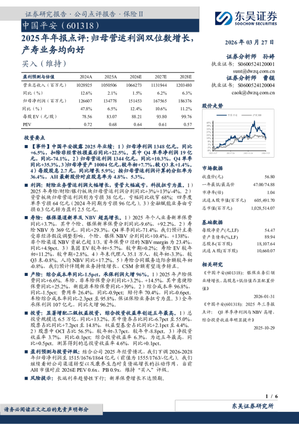 2025年年报点评:归母营运利润双位数增长,产寿业务均向好