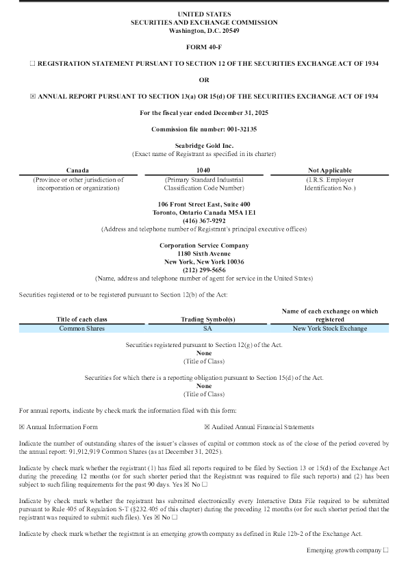 Seabridge Gold Inc 2025年度报告