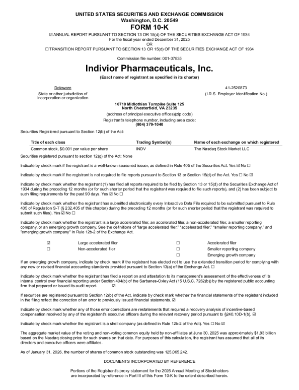 Indivior Pharmaceuticals Inc 2025年度报告
