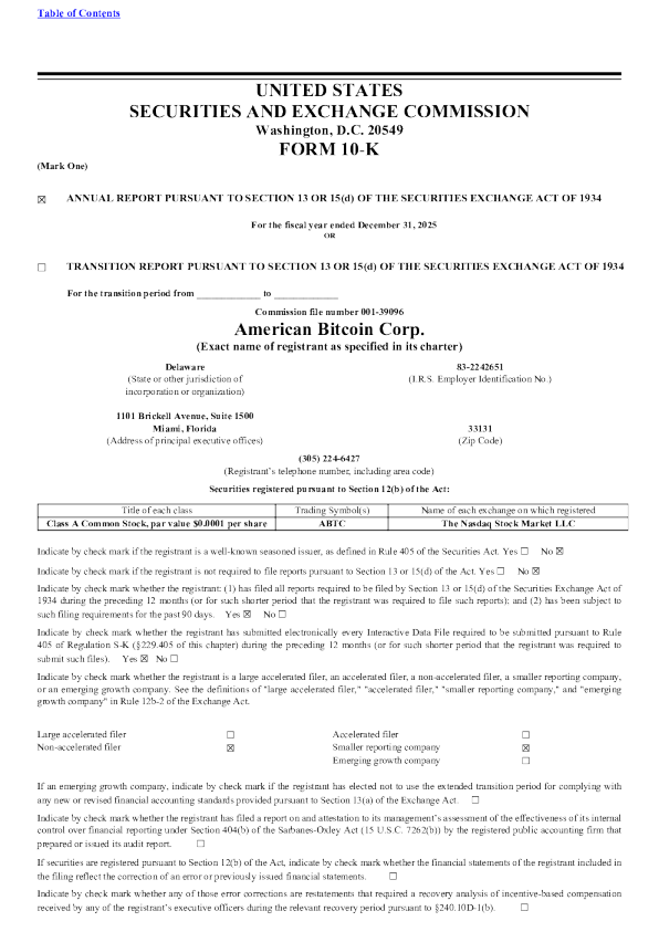 American Bitcoin Corp-A 2025年度报告