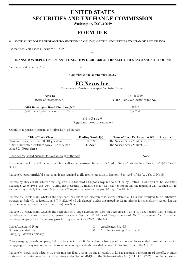 FG Nexus Inc 2025年度报告