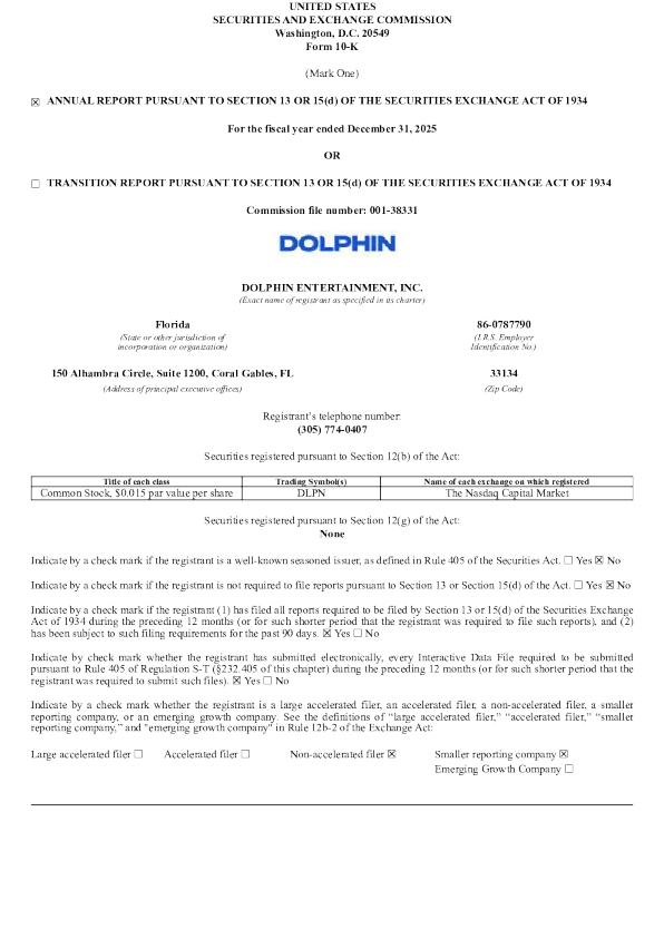 Dolphin Entertainment Inc 2025年度报告