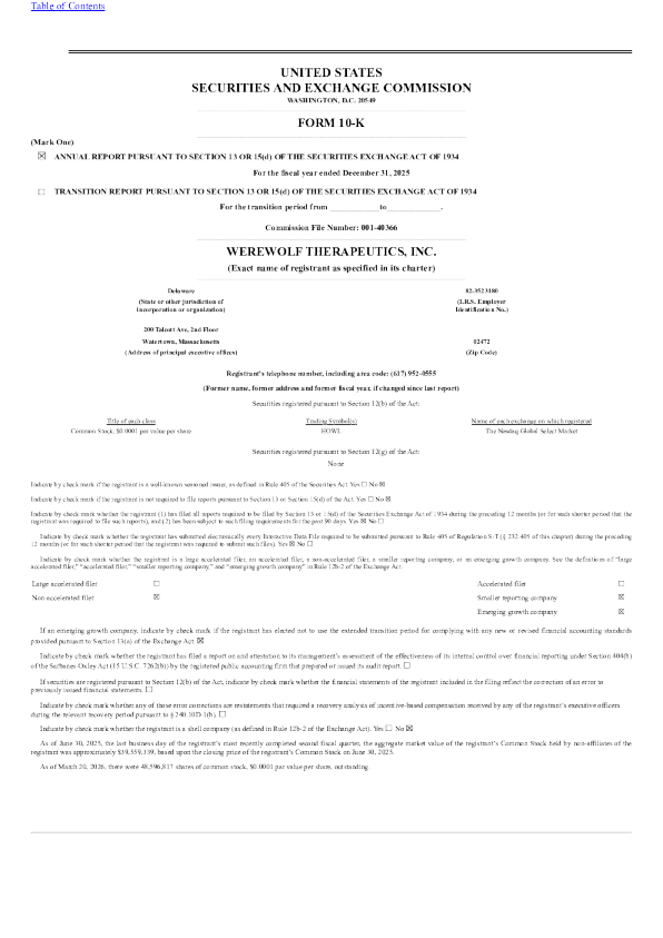 Werewolf Therapeutics Inc 2025年度报告