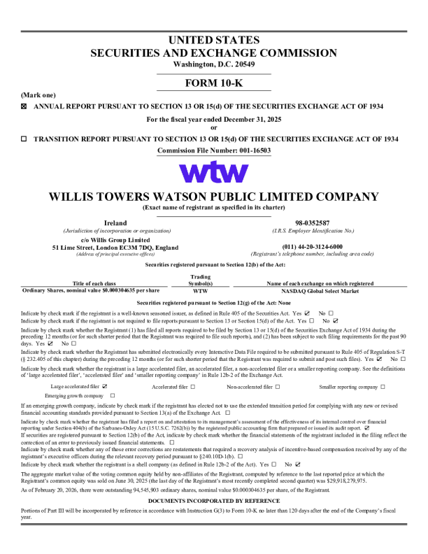 Willis Towers Watson PLC 2025年度报告