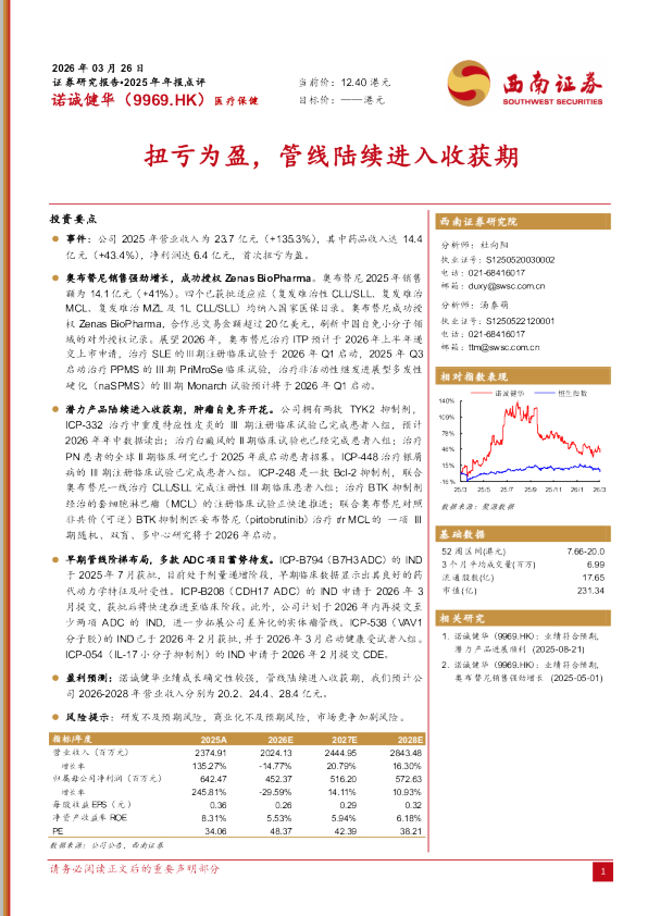 诺诚健华（9969.HK）2025年年报点评