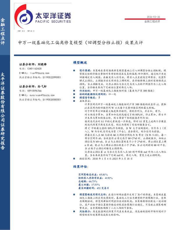 申万一级基础化工偏离修复模型(回调型分档止损)效果点评