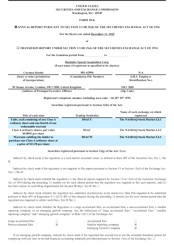 Daedalus Special Acquisition Corp-A 2025年度报告