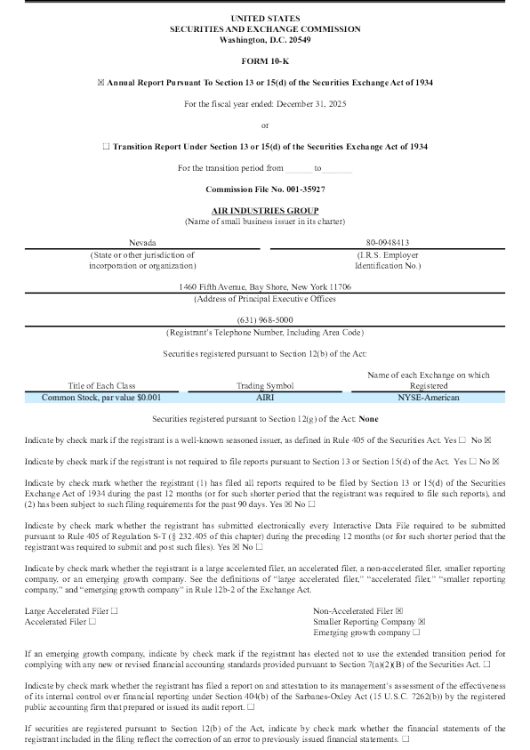Air Industries Group 2025年度报告