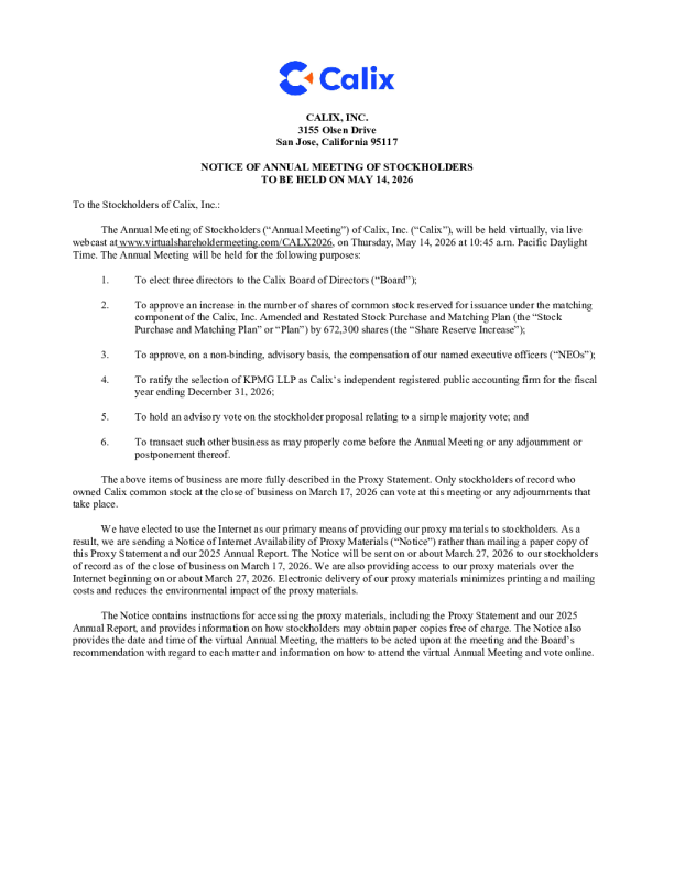 Calix Inc 2025年度报告