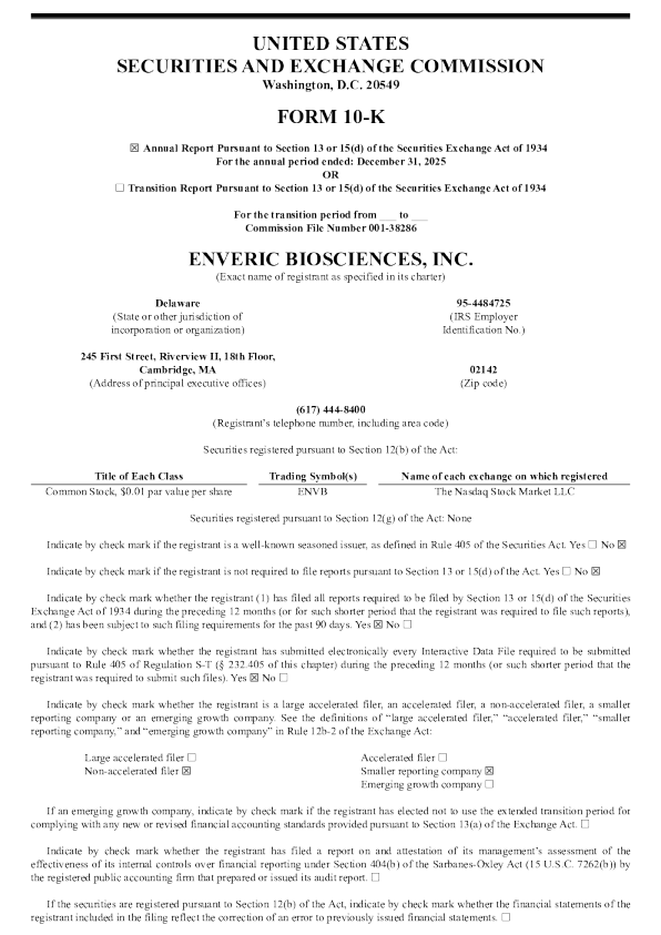 Enveric Biosciences Inc 2025年度报告