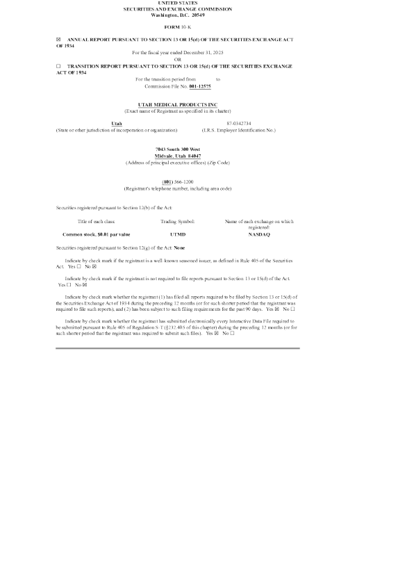 犹他医疗产品 2025年度报告