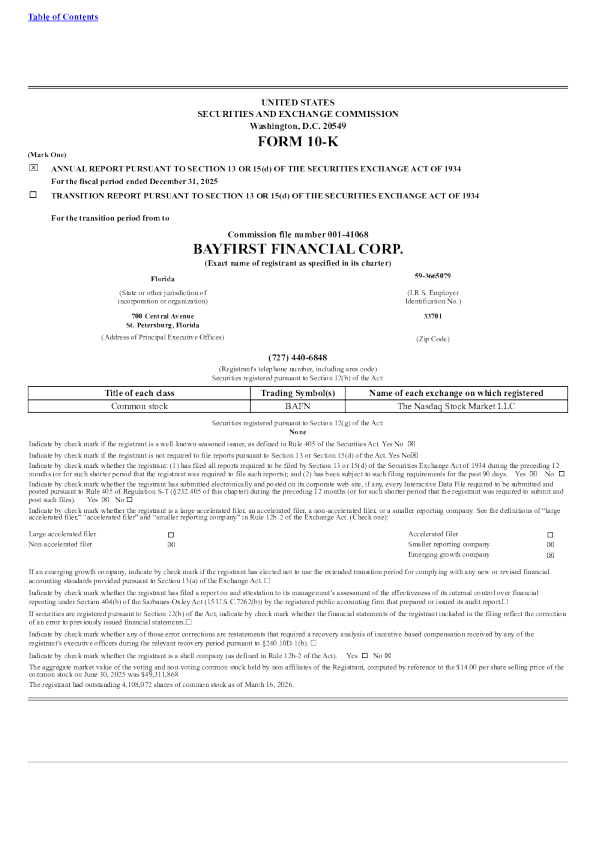 BayFirst Financial Corp 2025年度报告