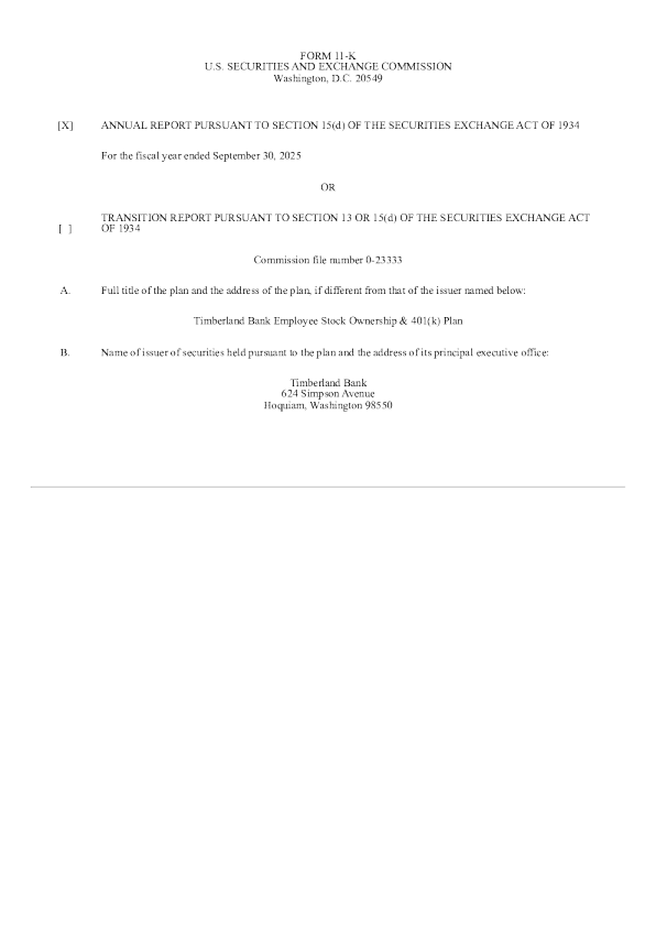 Timberland Bancorp Inc 2025年度报告