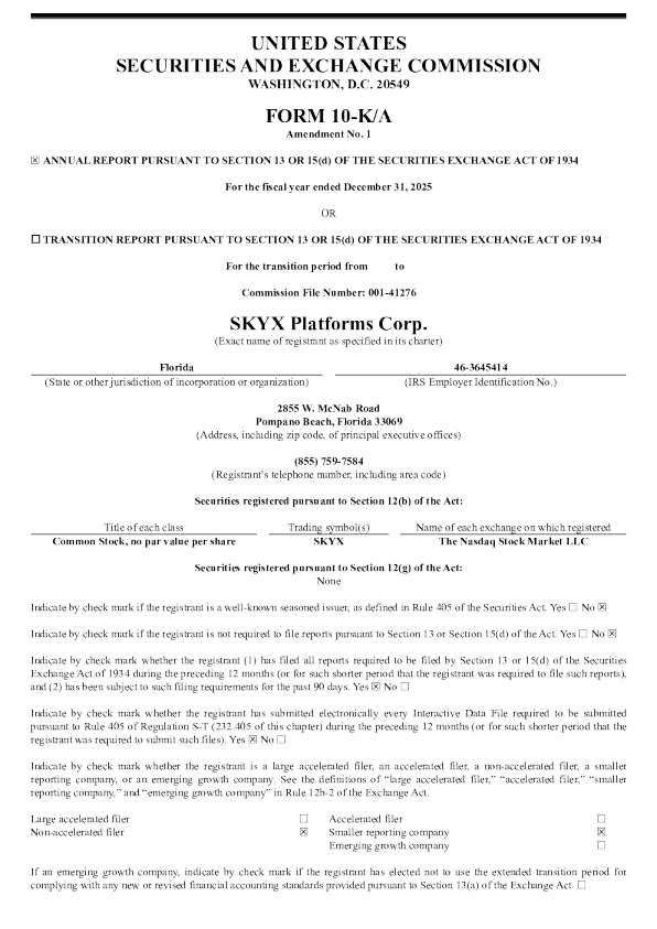 SKYX Platforms Corp 2025年度报告