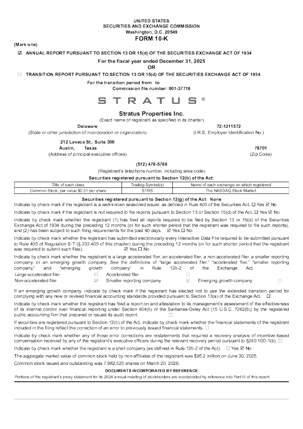 Stratus Properties Inc 2025年度报告