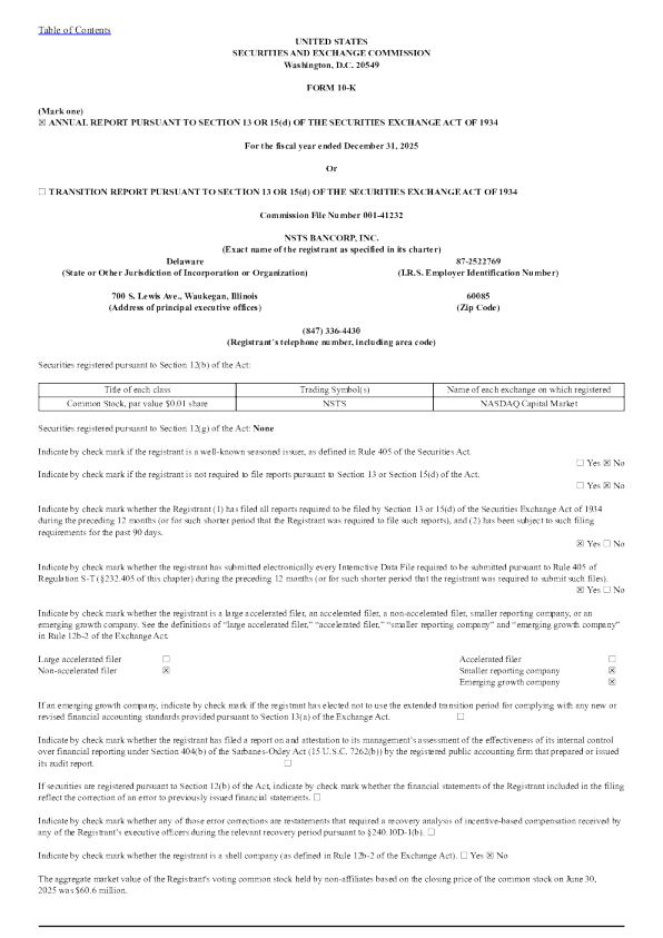 NSTS Bancorp Inc 2025年度报告