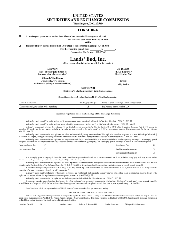 Lands’ End Inc 2025年度报告