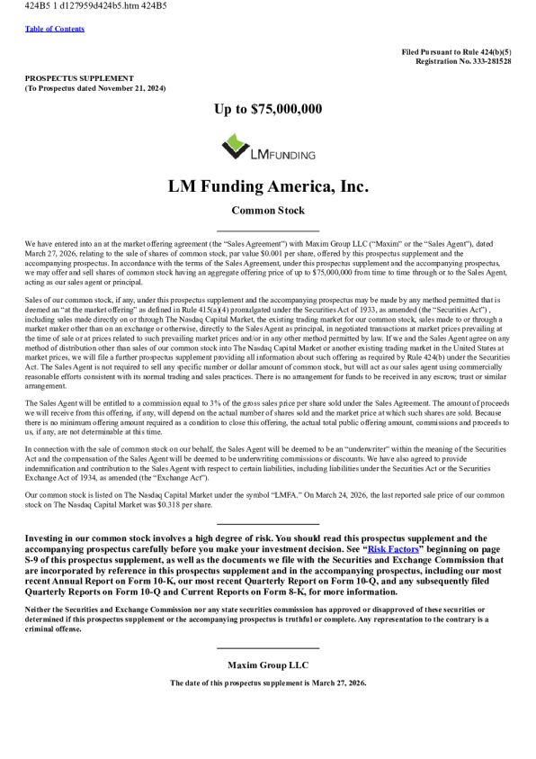 LM Funding America Inc美股招股说明书(2026-03-27版)
