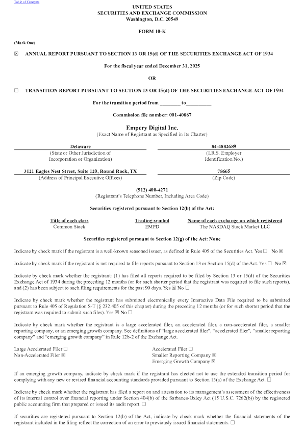 Empery Digital Inc 2025年度报告