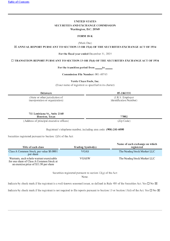 Verde Clean Fuels Inc-A 2025年度报告