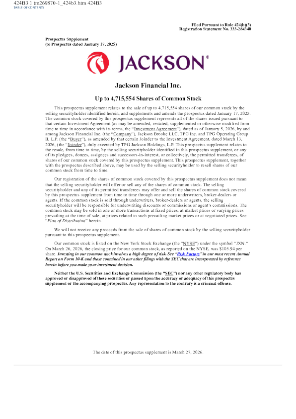 Jackson Financial Inc-A美股招股说明书(2026-03-27版)