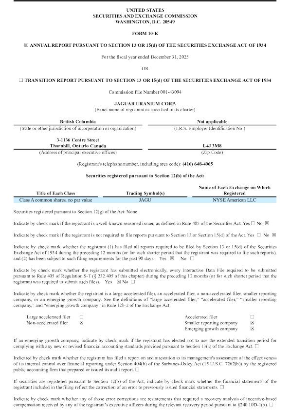 Jaguar Uranium Corp-A 2025年度报告