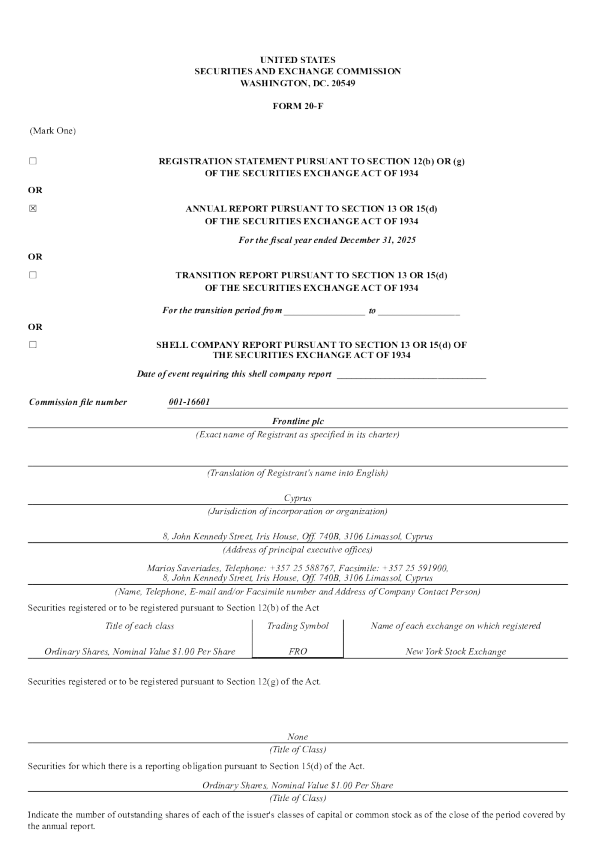 Frontline plc 2026年年度报告和过渡报告