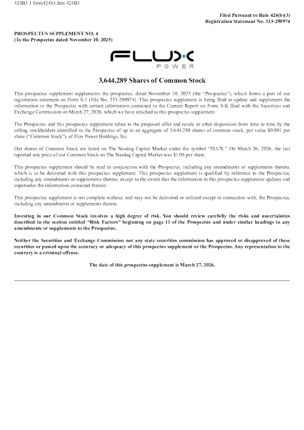 Flux Power Holdings Inc美国招股说明书(2026年3月27日版)