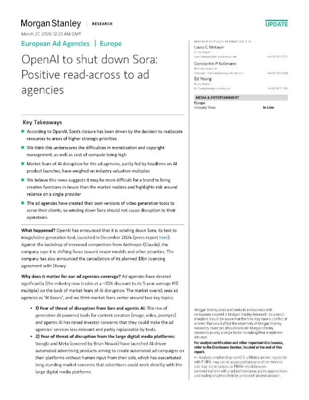 OpenAI将关闭Sora：对广告代理商形成积极联动
