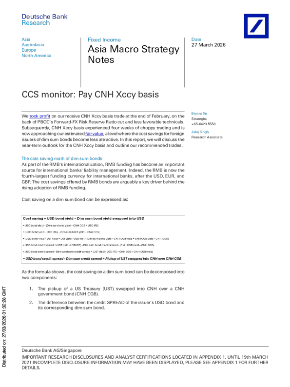 CCS监测：支付CNH交叉货币基差