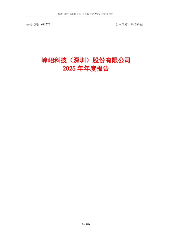 峰岹科技：2025年年度报告