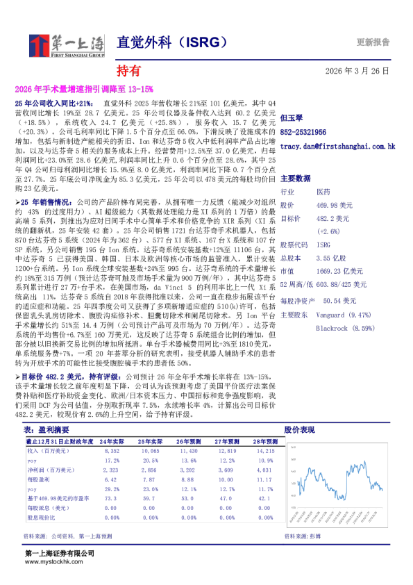 直觉外科（ISRG）：2026年手术量增速指引调降至13-15%