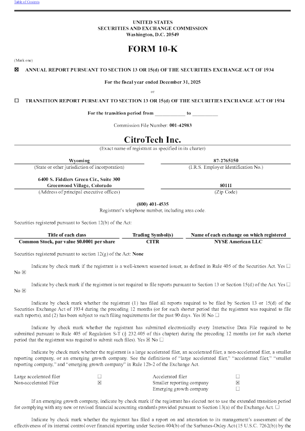 CitroTech Inc 2025年度报告