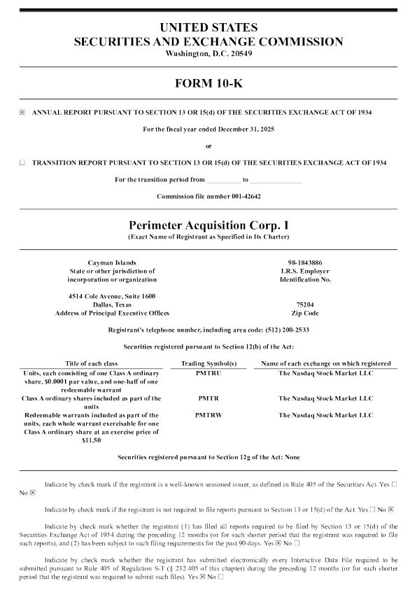 Perimeter Acquisition Corp I-A 2025年度报告