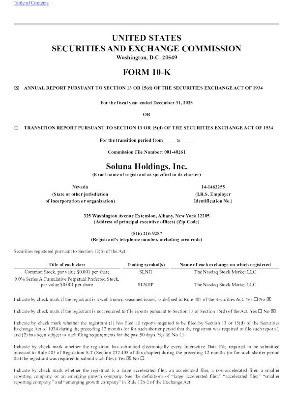 Soluna Holdings Inc 2025年度报告
