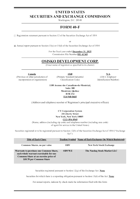 Osisko Development Corp 2025 Annual Report