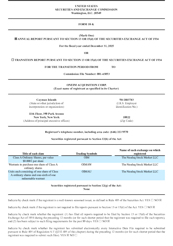 OneIM Acquisition Corp-A 2025年度报告