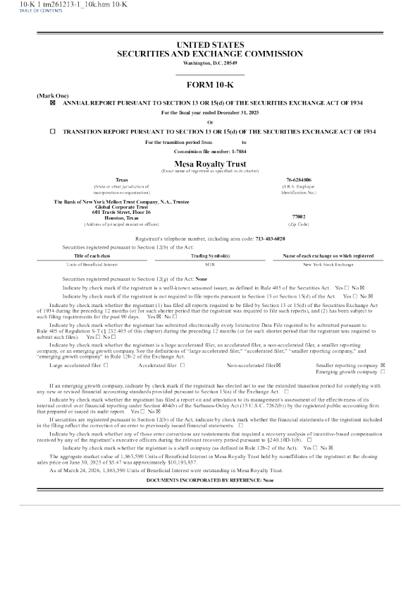 Mesa Royalty Trust 2025年度报告