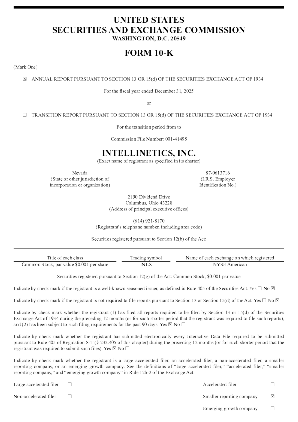 Intellinetics Inc 2025年度报告