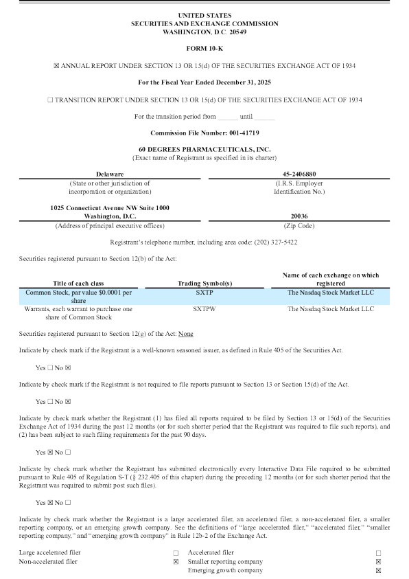 60 Degrees Pharmaceuticals Inc 2025年度报告